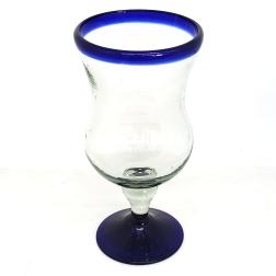  / copas curvas para vino con borde azul cobalto, 11 oz, Vidrio Reciclado, Libre de Plomo y Toxinas